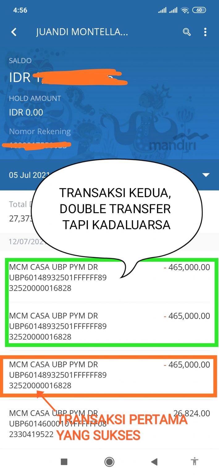 Transaksi Kedaluwarsa Padahal Sudah Double Transfer Dari Mandiri Ke Oy