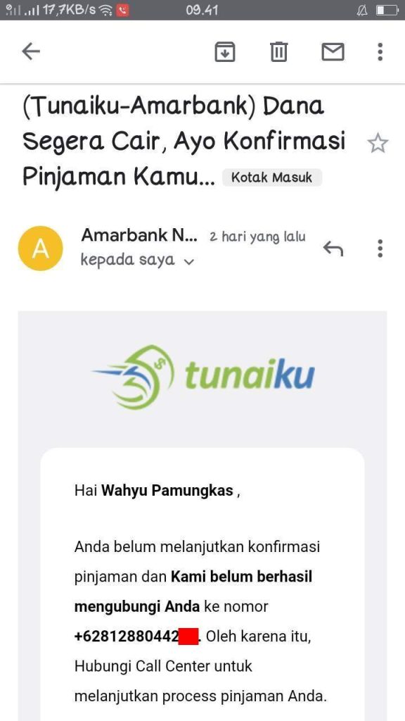 Mendapatkan Email Pencairan Dana Di Aplikasi Tunaiku Padahal Di