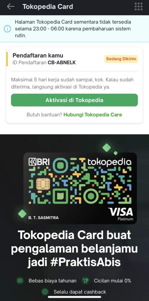 Kartu Fisik Tokopedia Card Belum Diterima