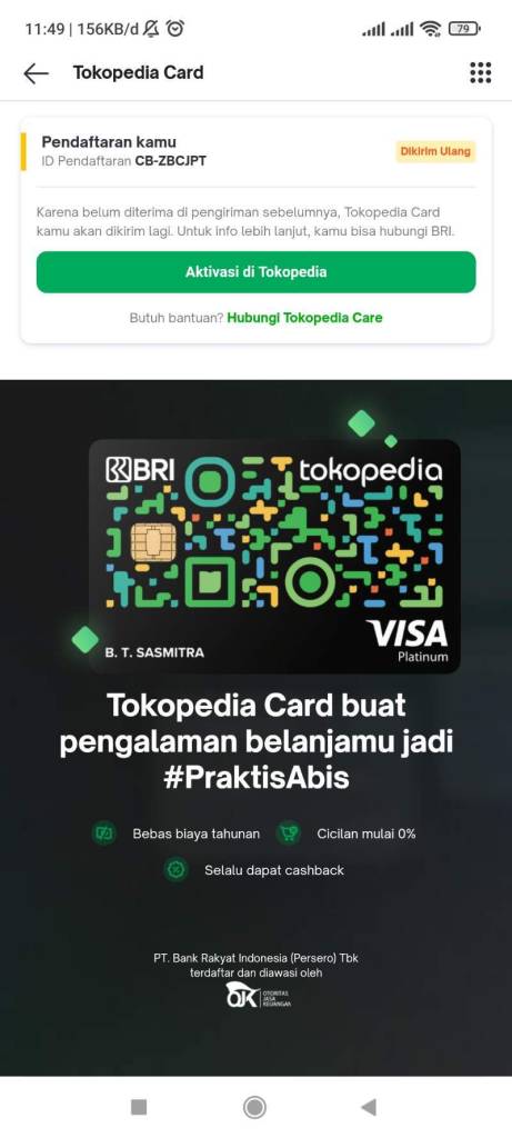 Pengiriman Tokopedia Card Bri Yang Tidak Sampai