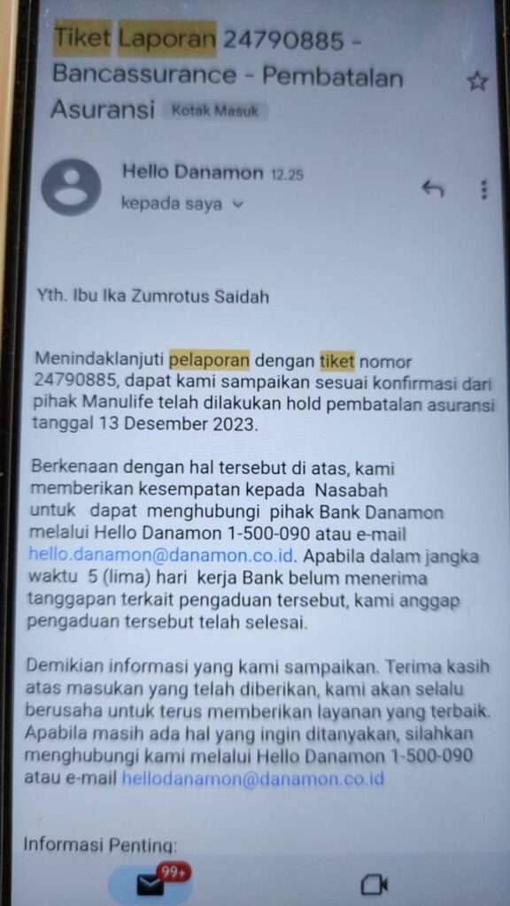 Danamon Mendebit Saldo Untuk Asuransi Yang Sudah Saya Tolak