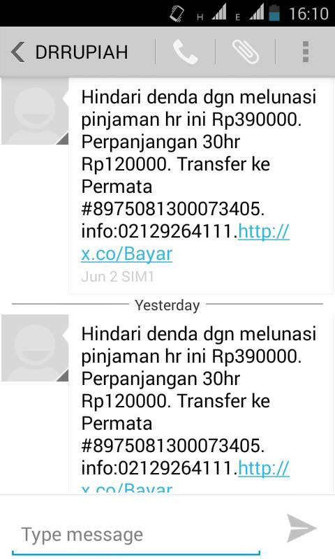 SMS tagihan dari Doctor Rupiah