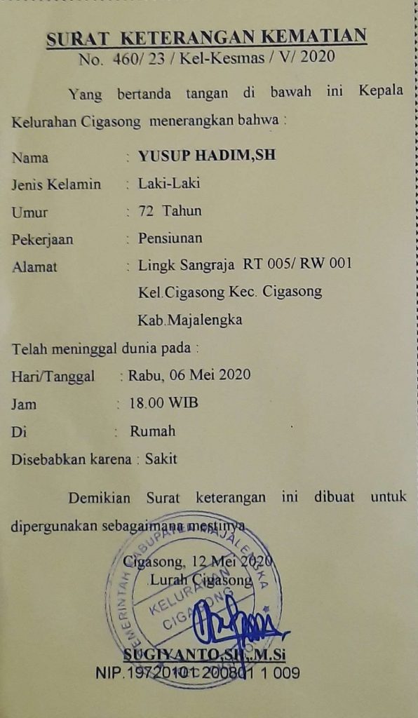 Surat Keterangan Penguburan Taspen