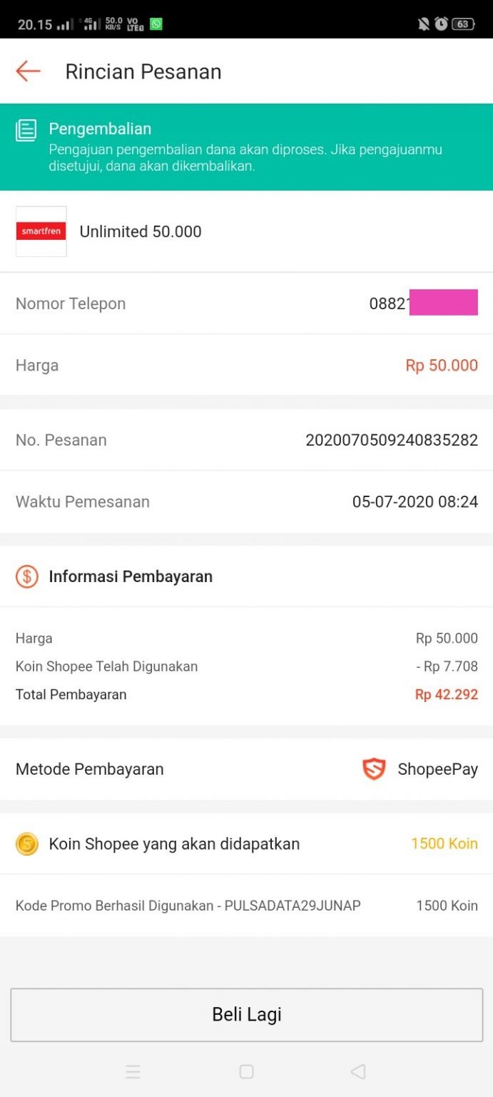 Beli Paket Data di Shopee 50.000 Tidak Masuk dan Minta Bukti Pengiriman ...