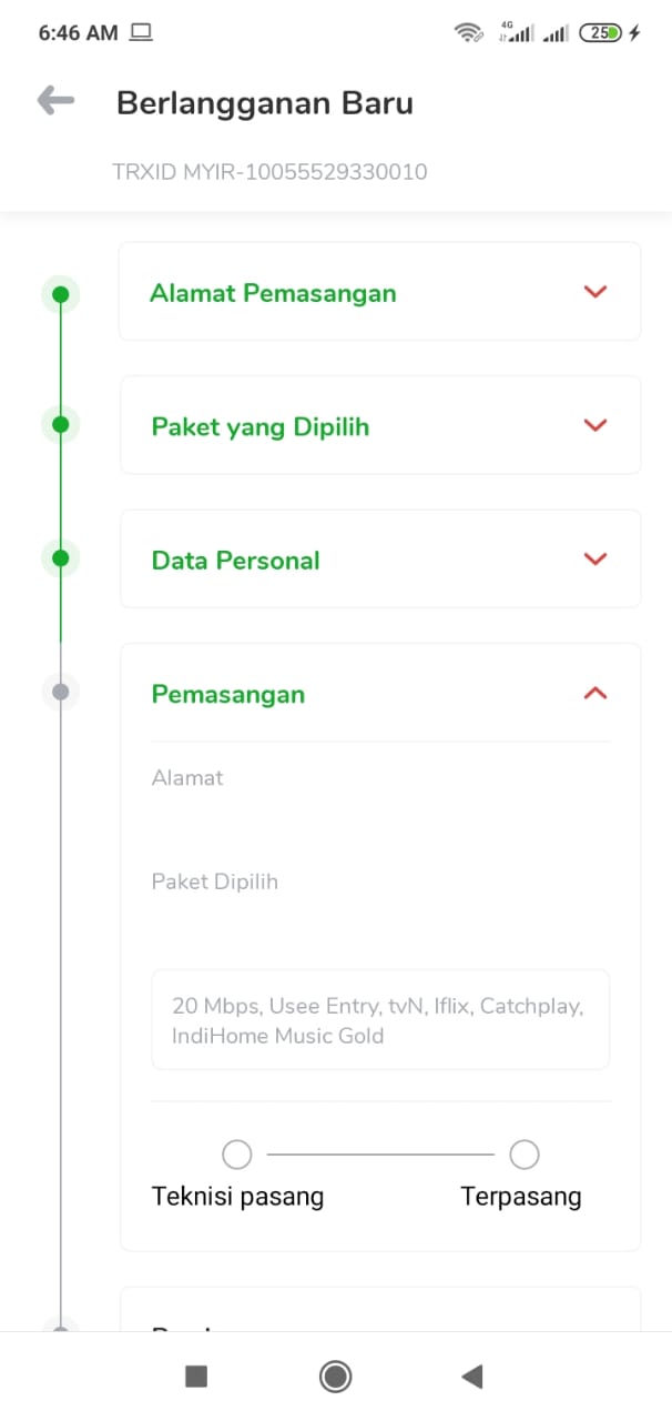 Screenshot data dari aplikasi MyIndihome