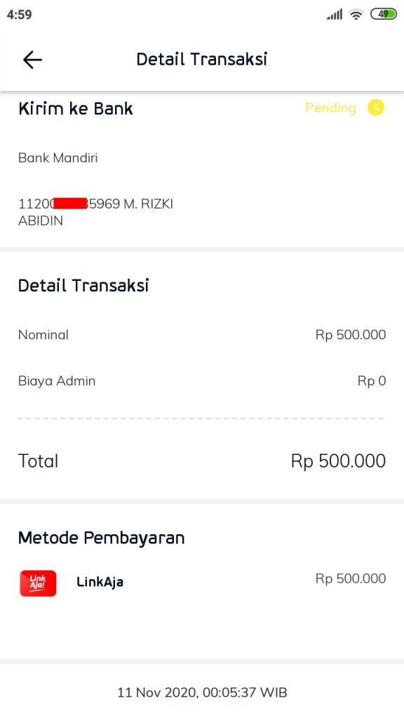 Kirim Uang Dari Linkaja Ke Bank Mandiri Status Masih Pending