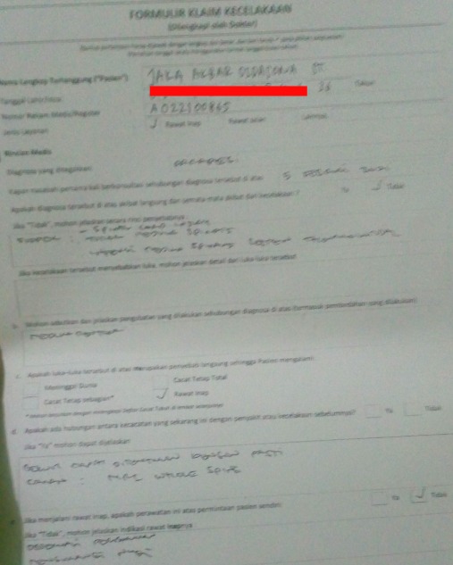 Foto formulir yang diisi dokter