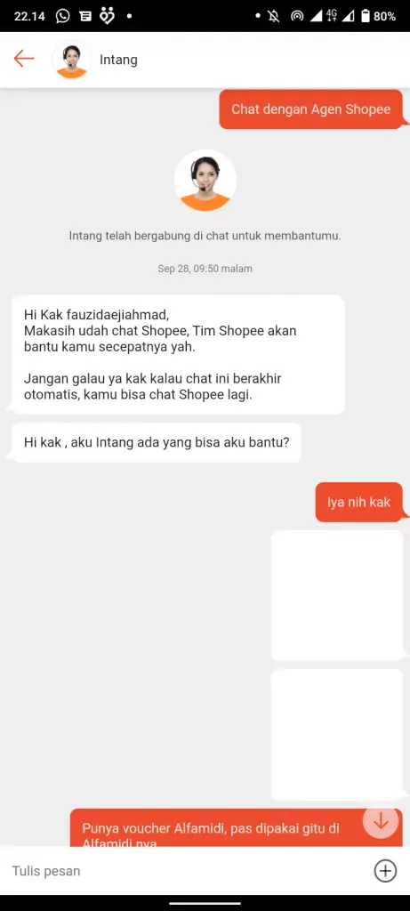 Chat CS Shopee