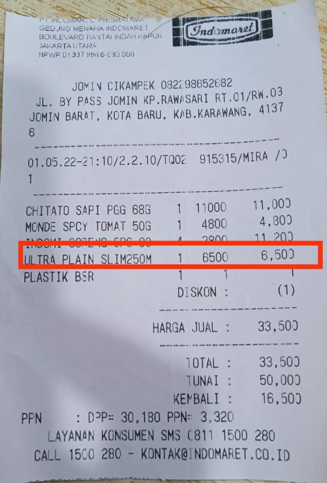 Penambahan 'Barang Gaib' pada Struk Indomaret