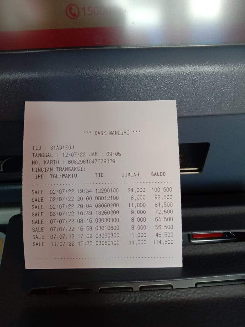 Print setruk e-money ATM Mandiri