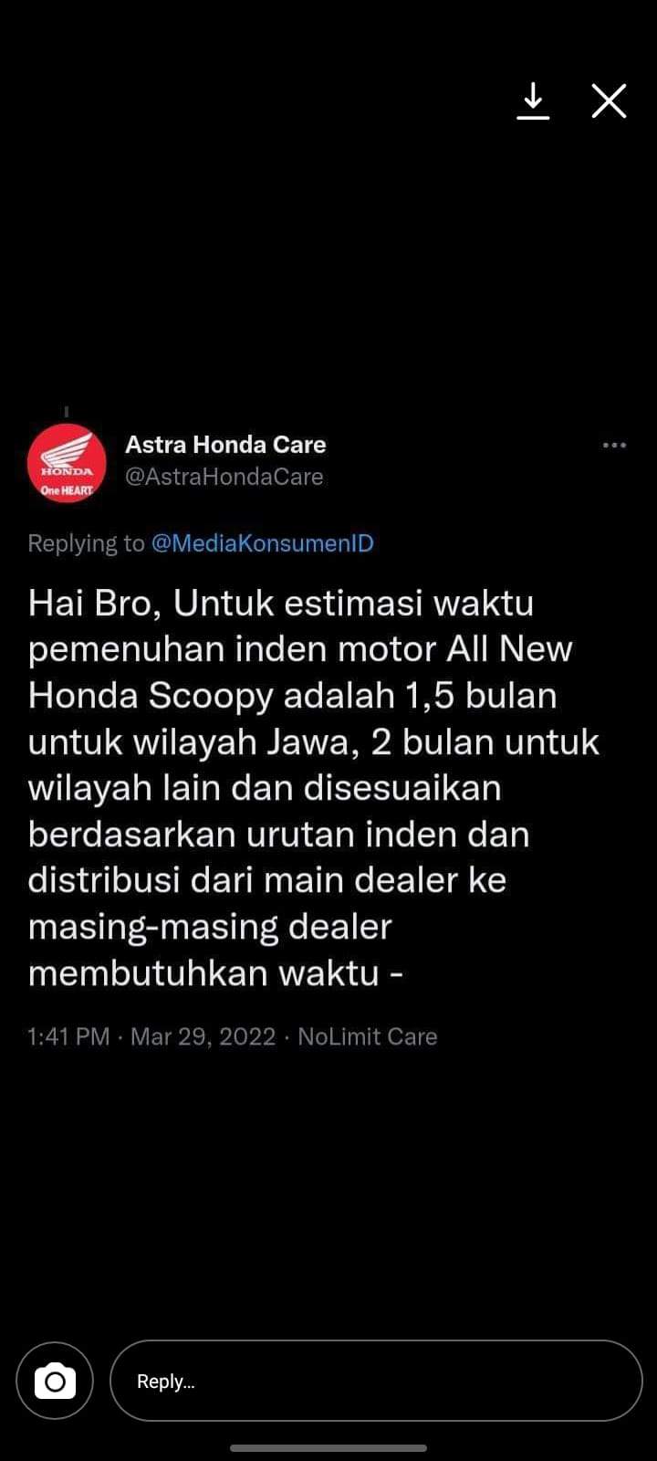 Statement Astra Honda Care di Twitter