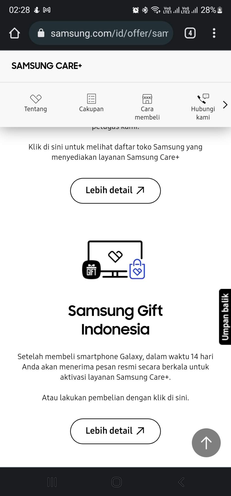 Keterangan Laman Samsung Care+