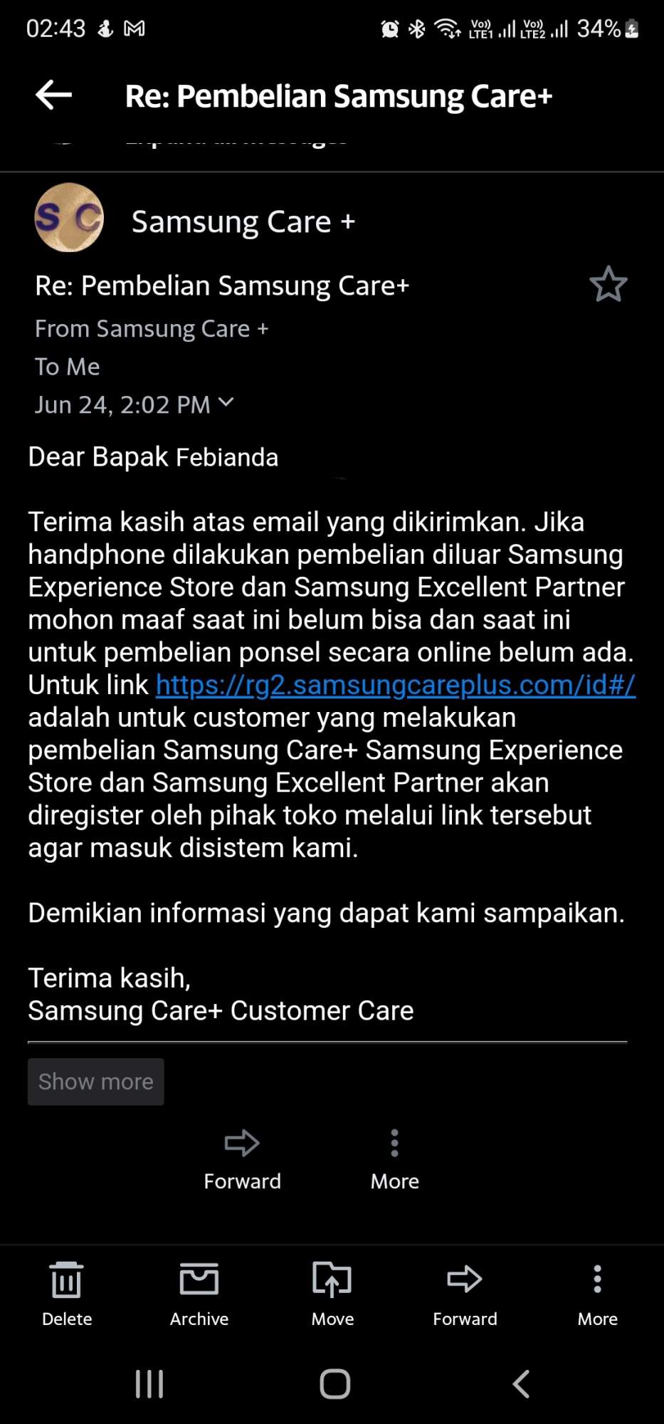 Penjelasan dari Samsung Care+