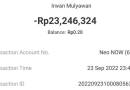 Transfer Uang 23 Juta Rupiah via Aplikasi Bank Neo Commerce Belum Ada Kabar
