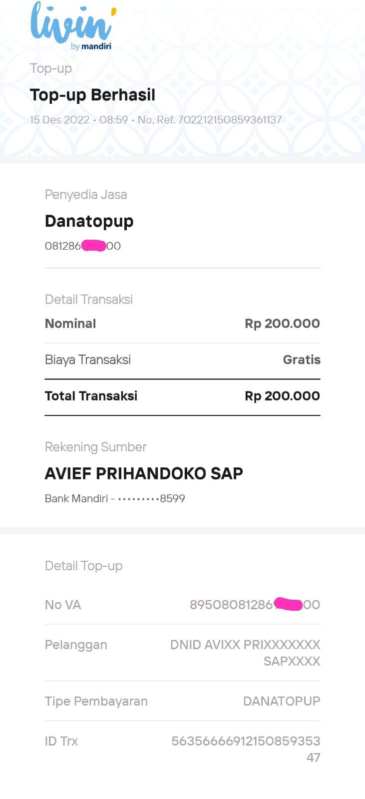 bukti top up