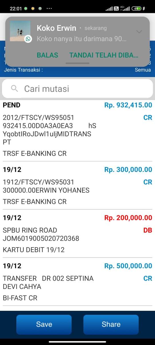 Transfer pengembalian deposit rp 932.415 dari 4,5juta 