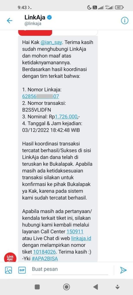 Transaksi Pembayaran Tagihan Di Bukalapak Menggunakan Linkaja Gagal