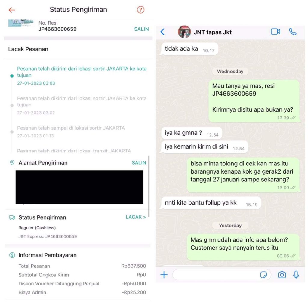 Status Paket Jnt Tidak Bergerak Hasil Penjualan Saya Di Shopee Sebesar