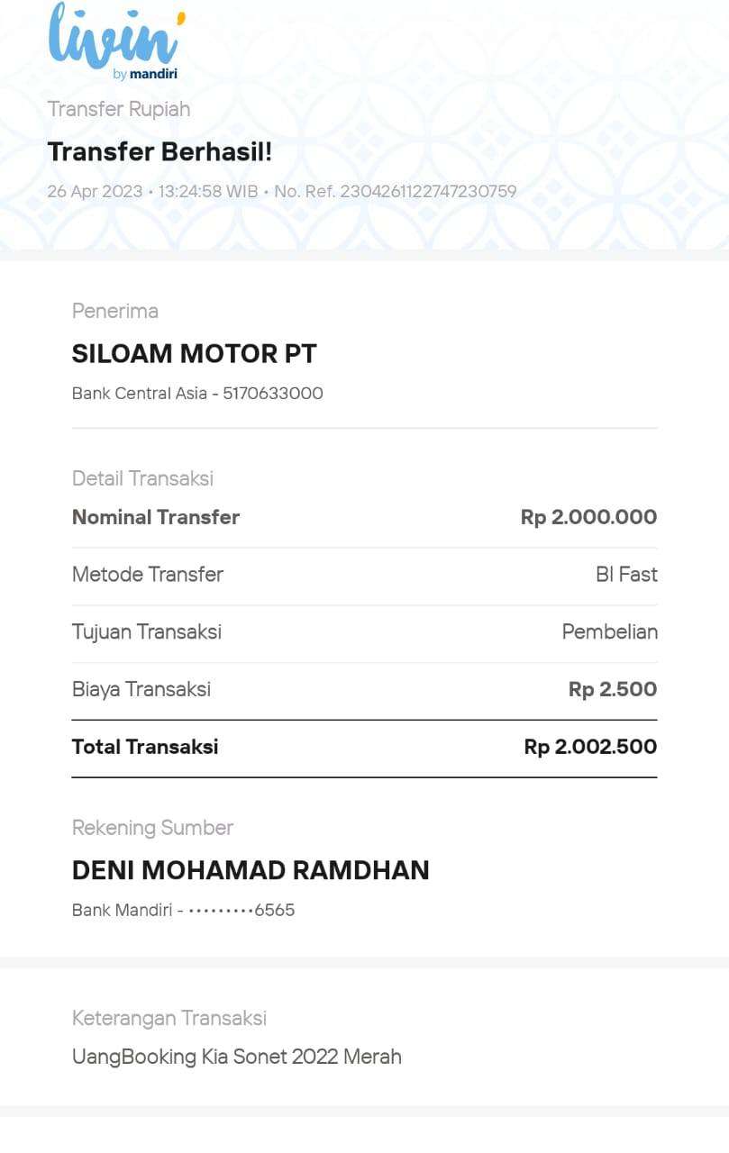 Siloam motor booking fee