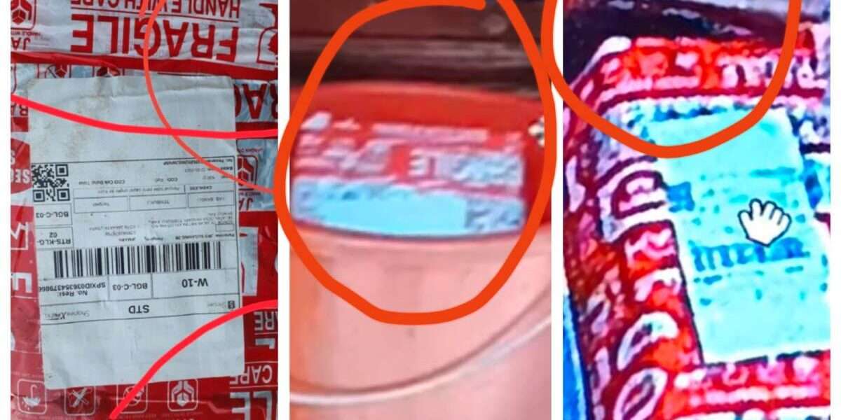 Foto bukti perbedaan kemasan kemasan paket. Diduga sudah direkayasa sudah diganti isinya dan dikemas ulang menyerupai aslinya