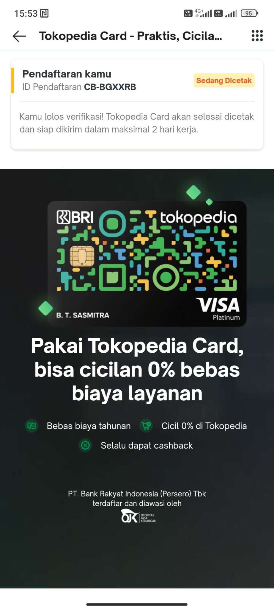 Menunggu Kepastian Status Pengajuan BRI Tokopedia Card