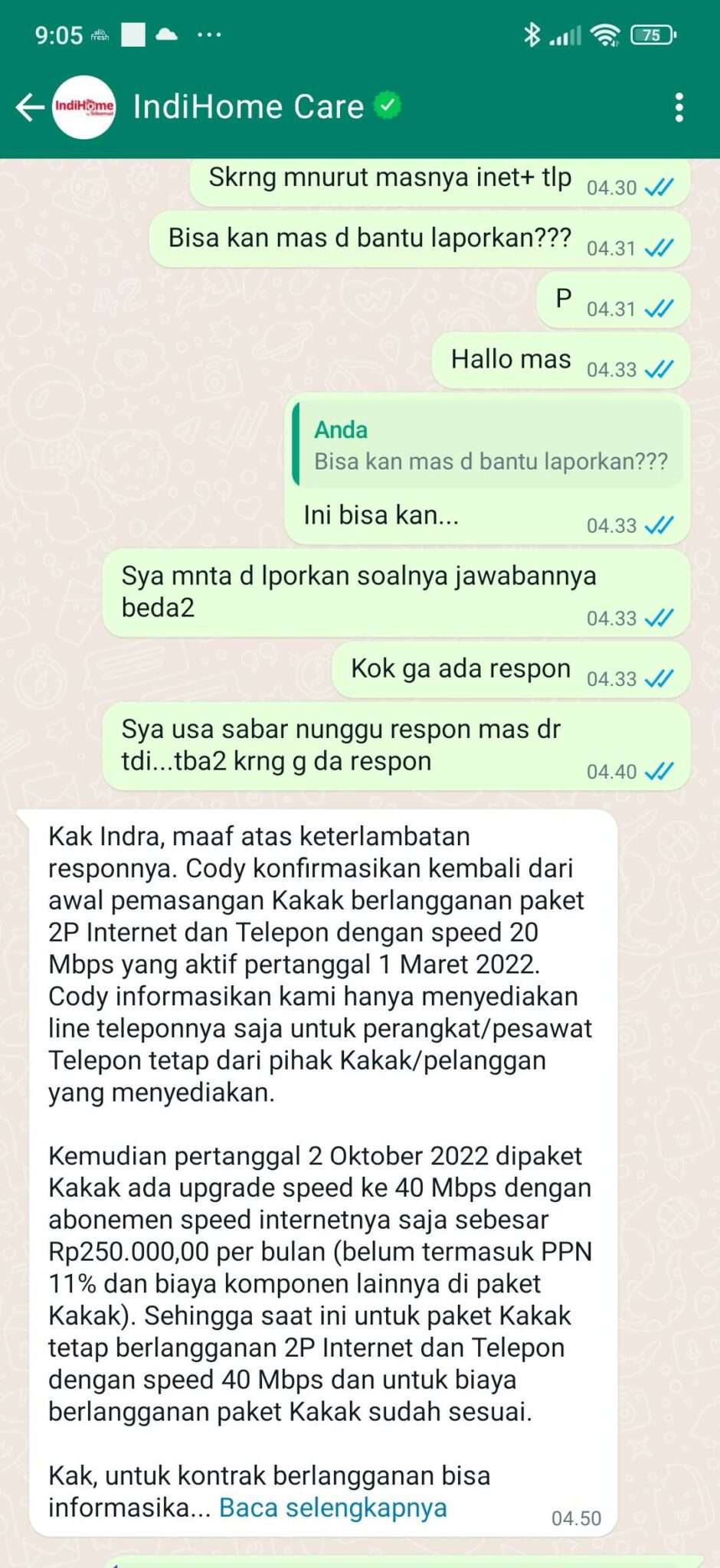Layanan Buruk WhatsApp CS Indihome