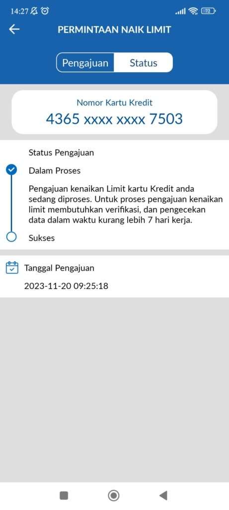 Pengajuan Kenaikan Limit Via Aplikasi Kredit Card Mobile BRI Lama Dan ...