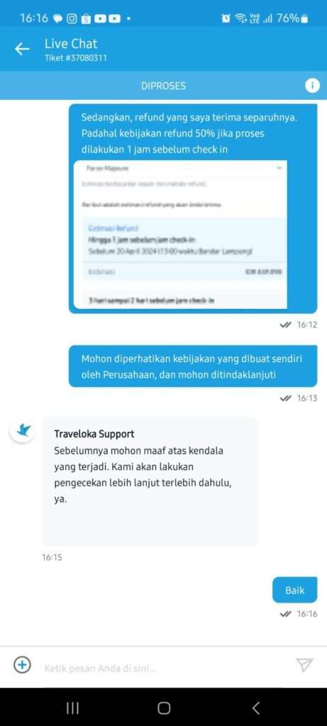 Traveloka Melakukan Refund Yang Tidak Sesuai