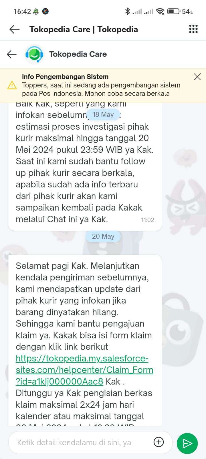 jual barang tokopedia hilang