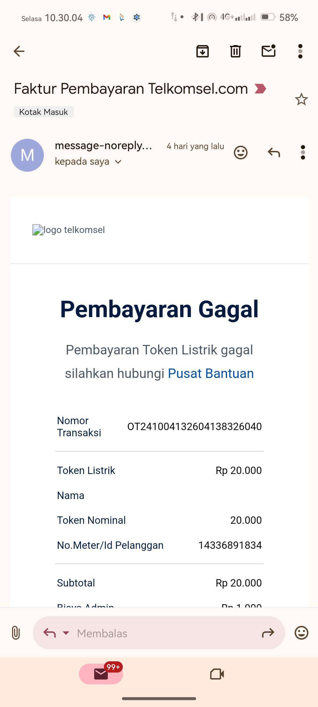 Masalah Pembelian Token Listrik Pln Via Aplikasi Mytelkomsel