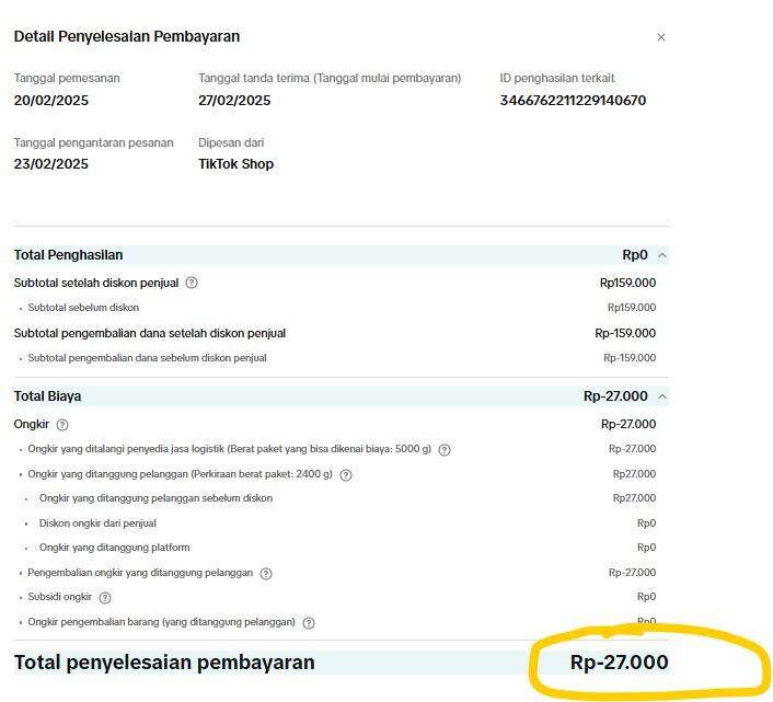 Ongkir ditanggung seller, dan dana penjualan juga dipotong