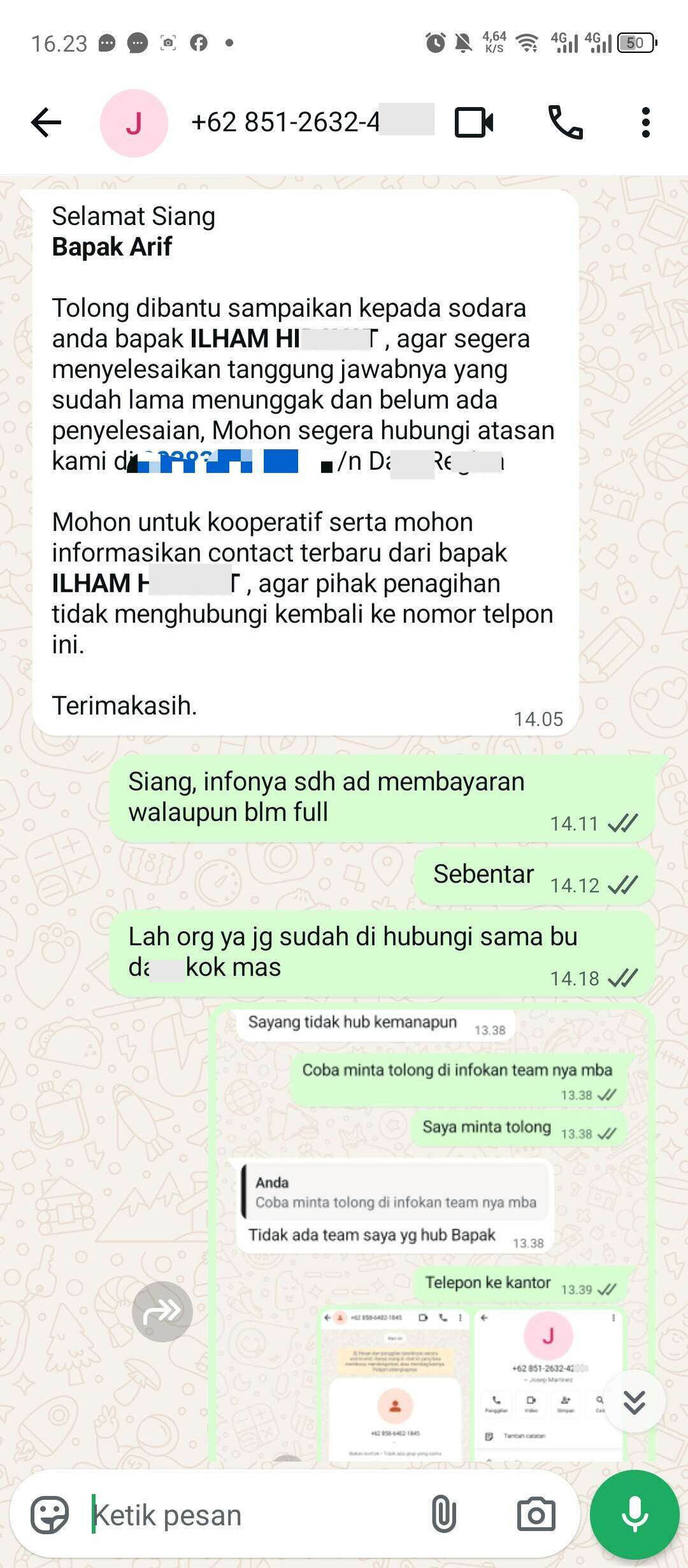 Penagihan CC Bank Mega Menelepon Kantor dan Menghubungi Kerabat Saya