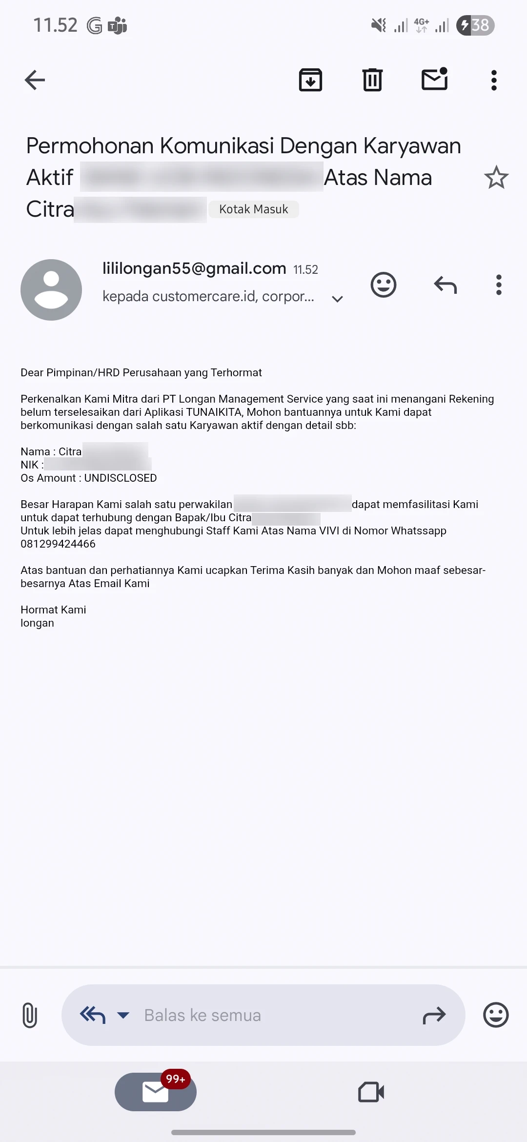 PT Longan Management Service Tagih Utang ke HRD, Terkait Pinjol Ilegal Tunaikita