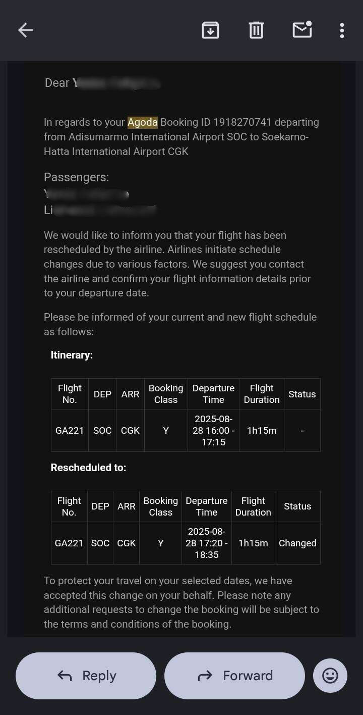 Pengajuan Pembatalan Tiket Pesawat Garuda Indonesia Karena Perubahan Jadwal Mendadak dari Maskapai, Ditolak