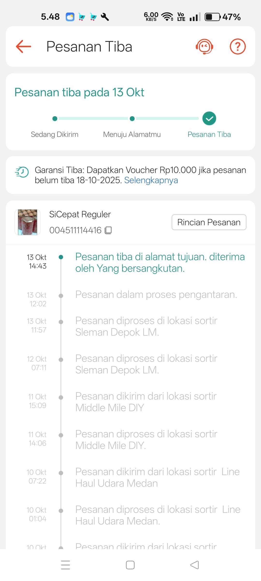 Pesanan Shopee oleh Kurir SiCepat Reguler Tidak Diterima, tapi Status Sudah Diterima