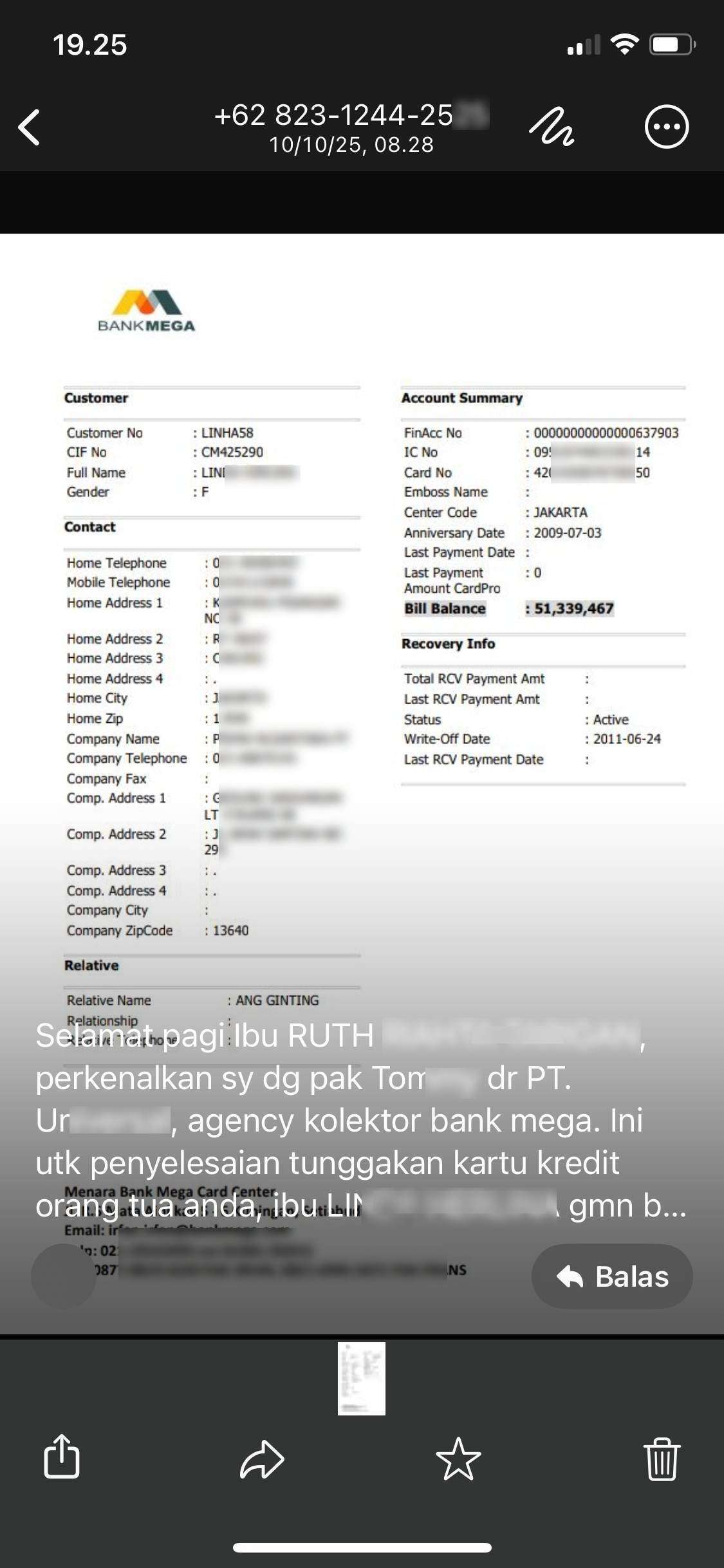 DC Bank Mega Menagih Utang Debitur Lain Kepada Orang yang Tidak Memiliki Tunggakan