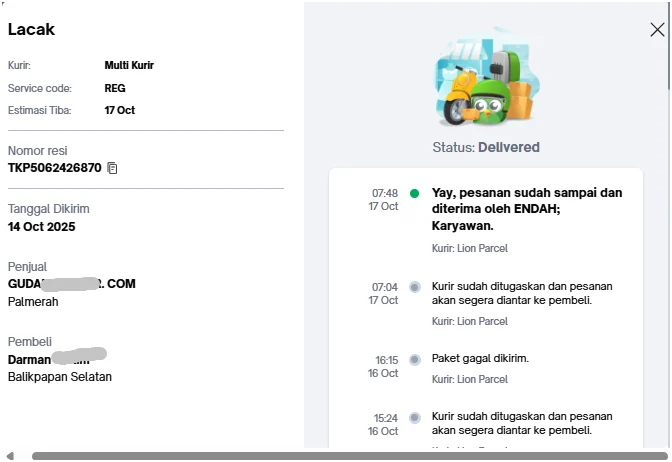 Penjual Sengaja Tidak Memasukkan Nama Penerima dan Nomor Telepon untuk Pengembalian Barang