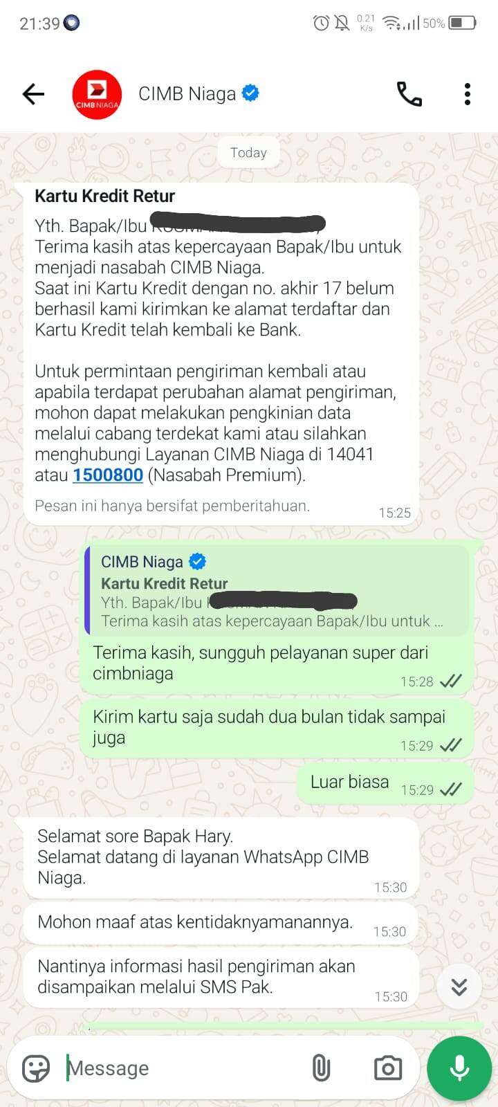 Pelayanan “Super Premium” CIMB Niaga: 2 Bulan, 9 Phone Call, 3 Tiket Call Center, 3 Kali Pengiriman Kartu Kredit Pengganti Masih Gagal Juga