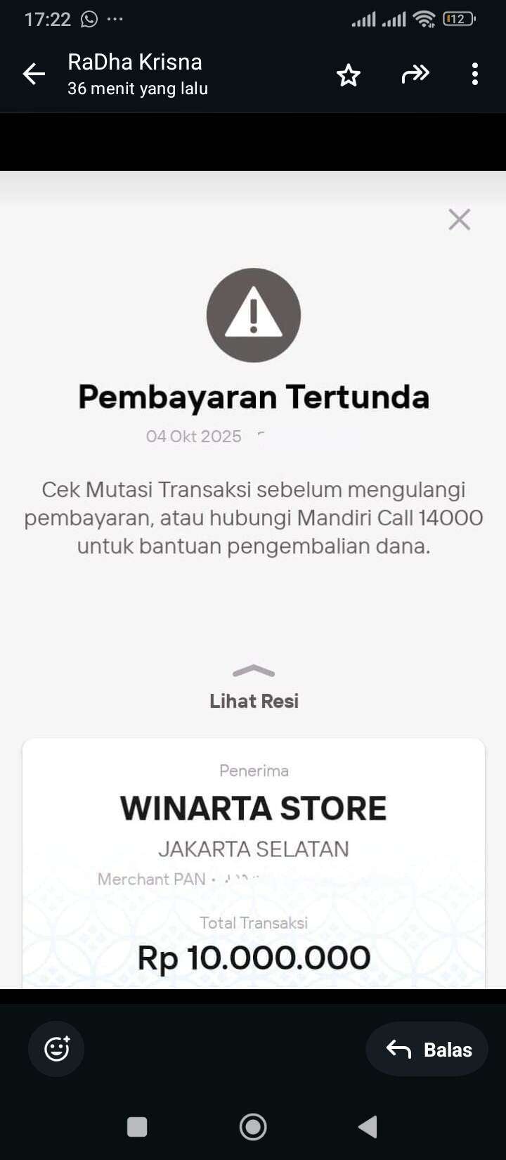 Bank Mandiri Menagih Rp10 Juta untuk Transaksi QRIS yang Gagal dan Tidak Profesional dalam Penanganannya
