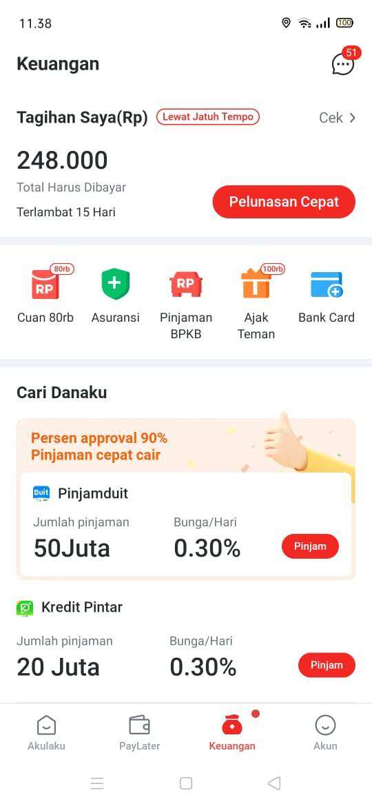 Salah Nominal Pembayaran Pinjaman Tunai di Akulaku