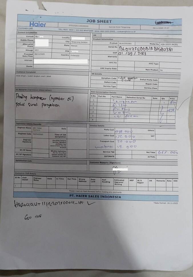 Buruknya Layanan Purna Jual Produk AQUA Electronic by Haier yang Tidak Mampu Memperbaiki Produknya Sendiri