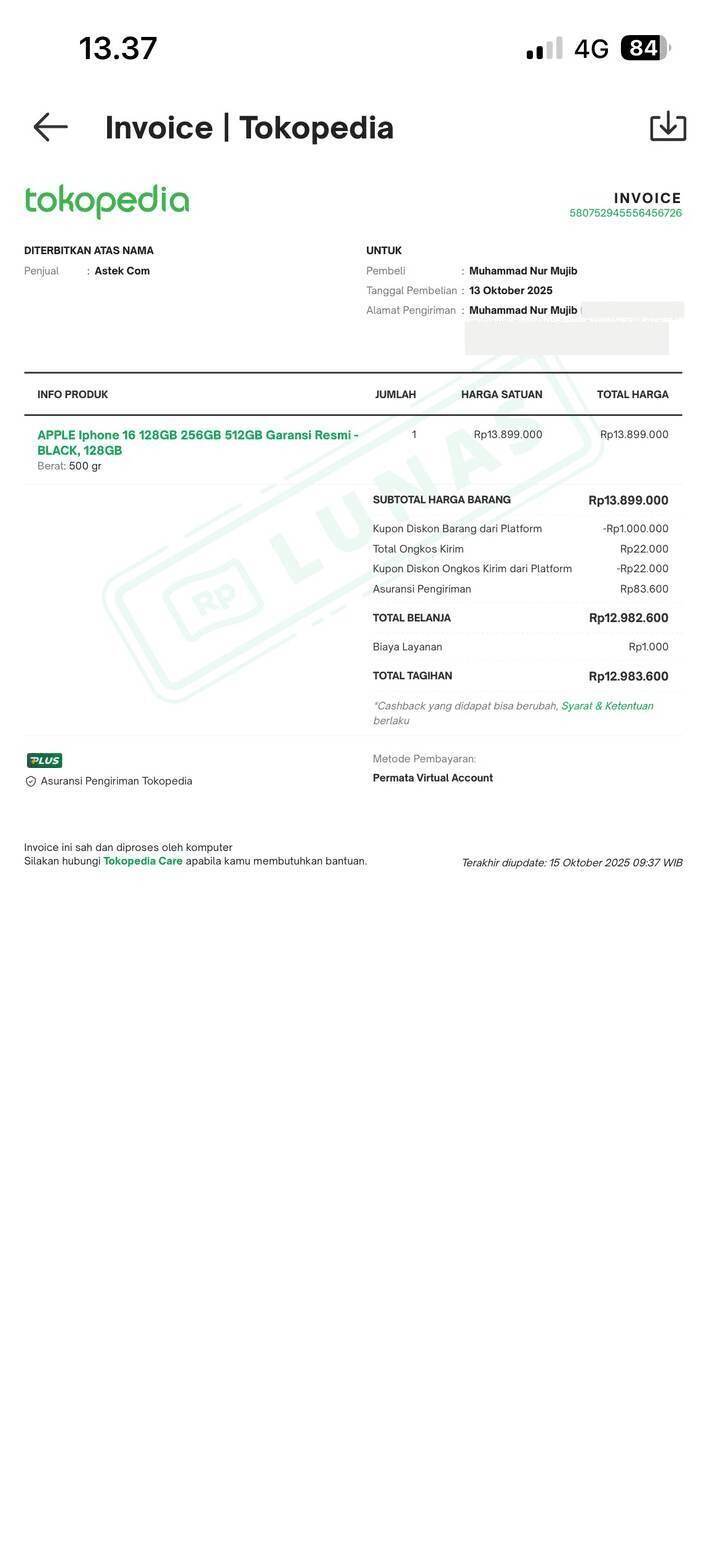 Beli iPhone 16 di Tokopedia, Paket Datang Hanya Berisi Dus Kosong