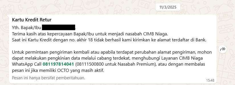 CS CIMB Niaga Mengakhiri Panggilan Sepihak