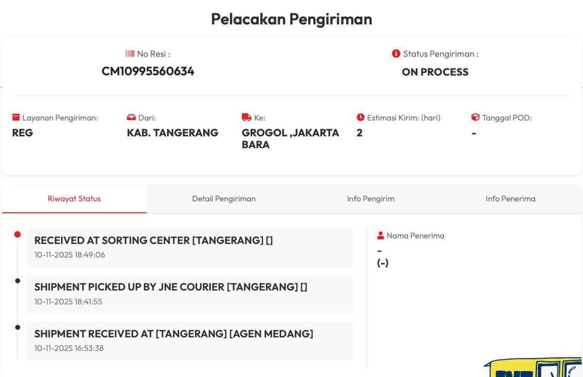 Pengiriman Paket via JNE Lebih 48 Jam Tidak Ada Pergerakan