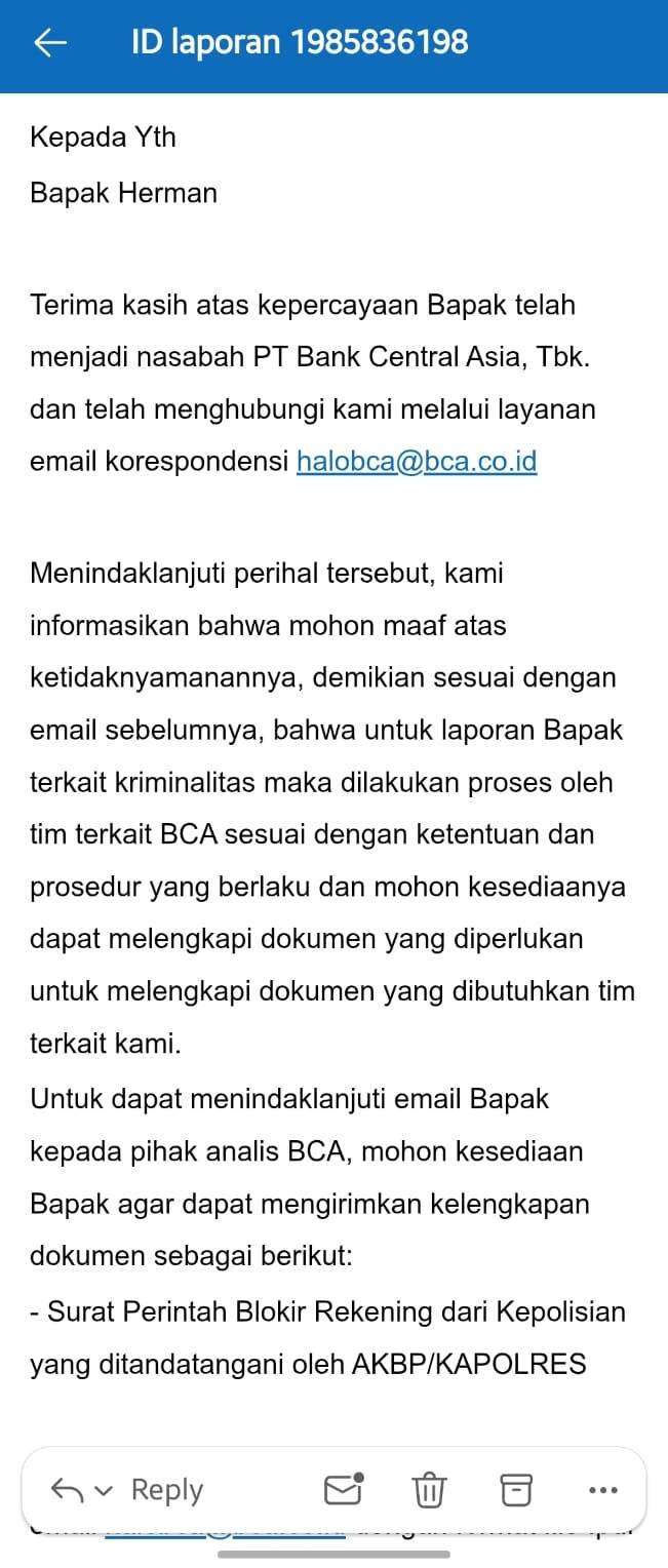 BCA Melakukan Standar Ganda terhadap Pelapor Penipuan