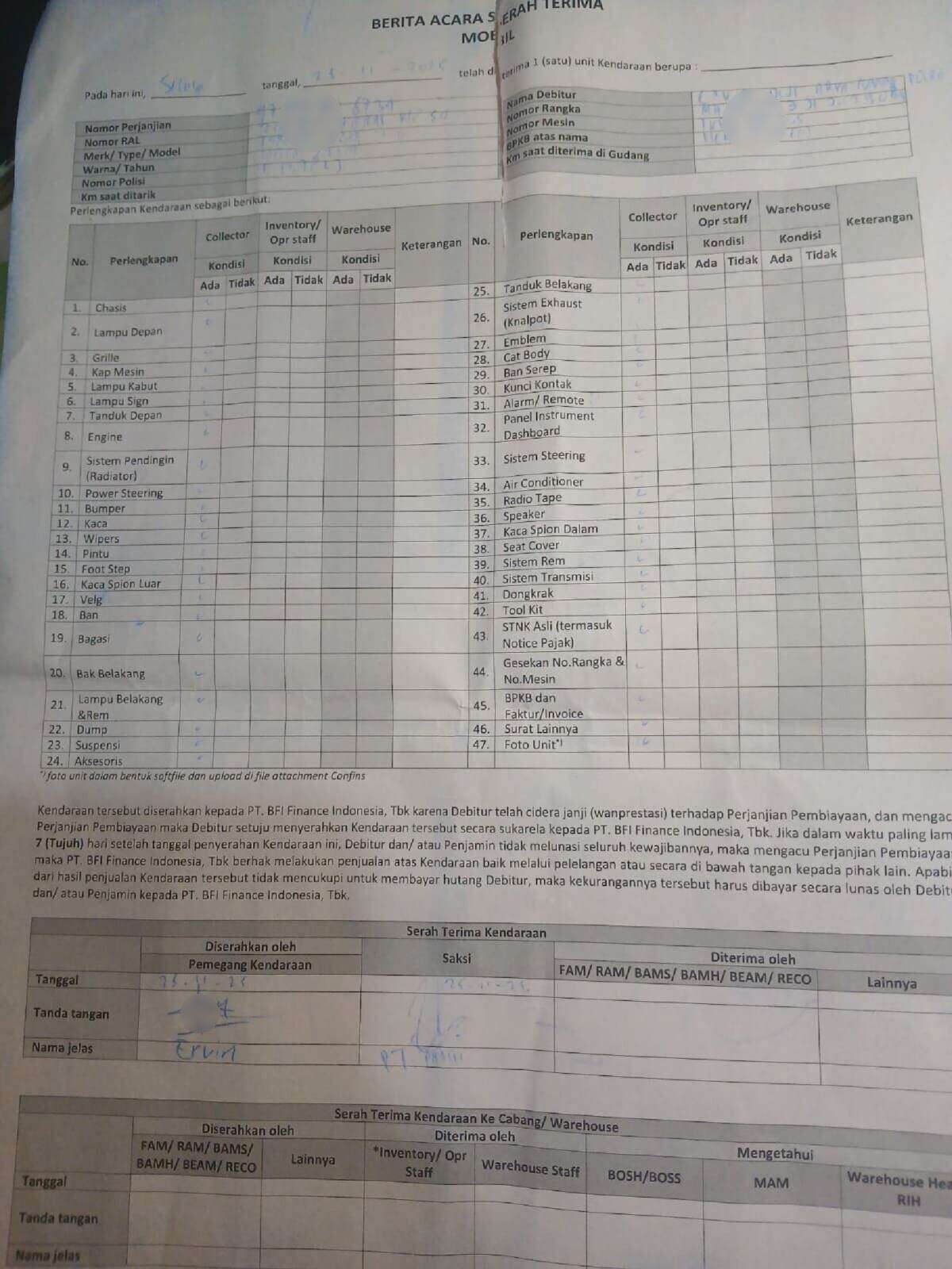 Kejelasan Mengenai Unit yang Ditarik oleh DC Pihak Ketiga PT BFI Finance