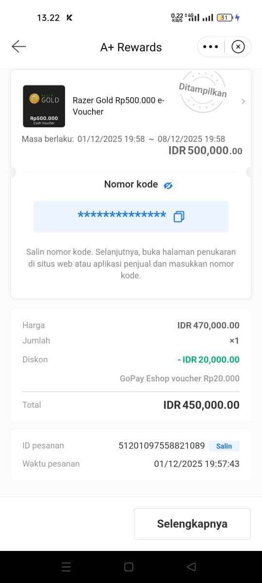 Rugi Rp2 Juta karena 4 Voucher Razer Gold GoPay Berstatus “Already Been Redeemed”