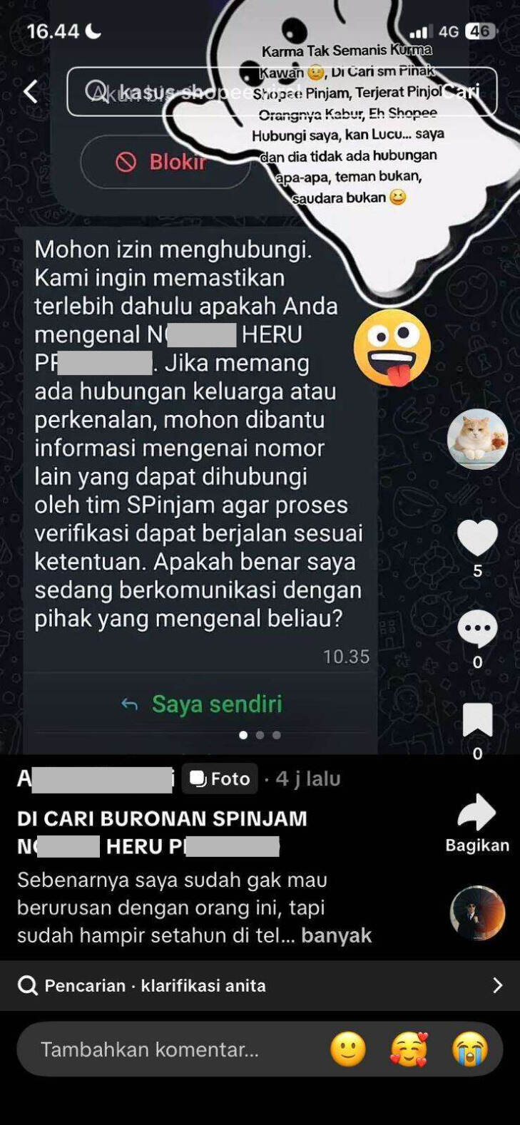 Sudah Lapor CS, tapi Masih Diteror DC SPinjam Menanyakan Orang yang Tidak Kami Kenal