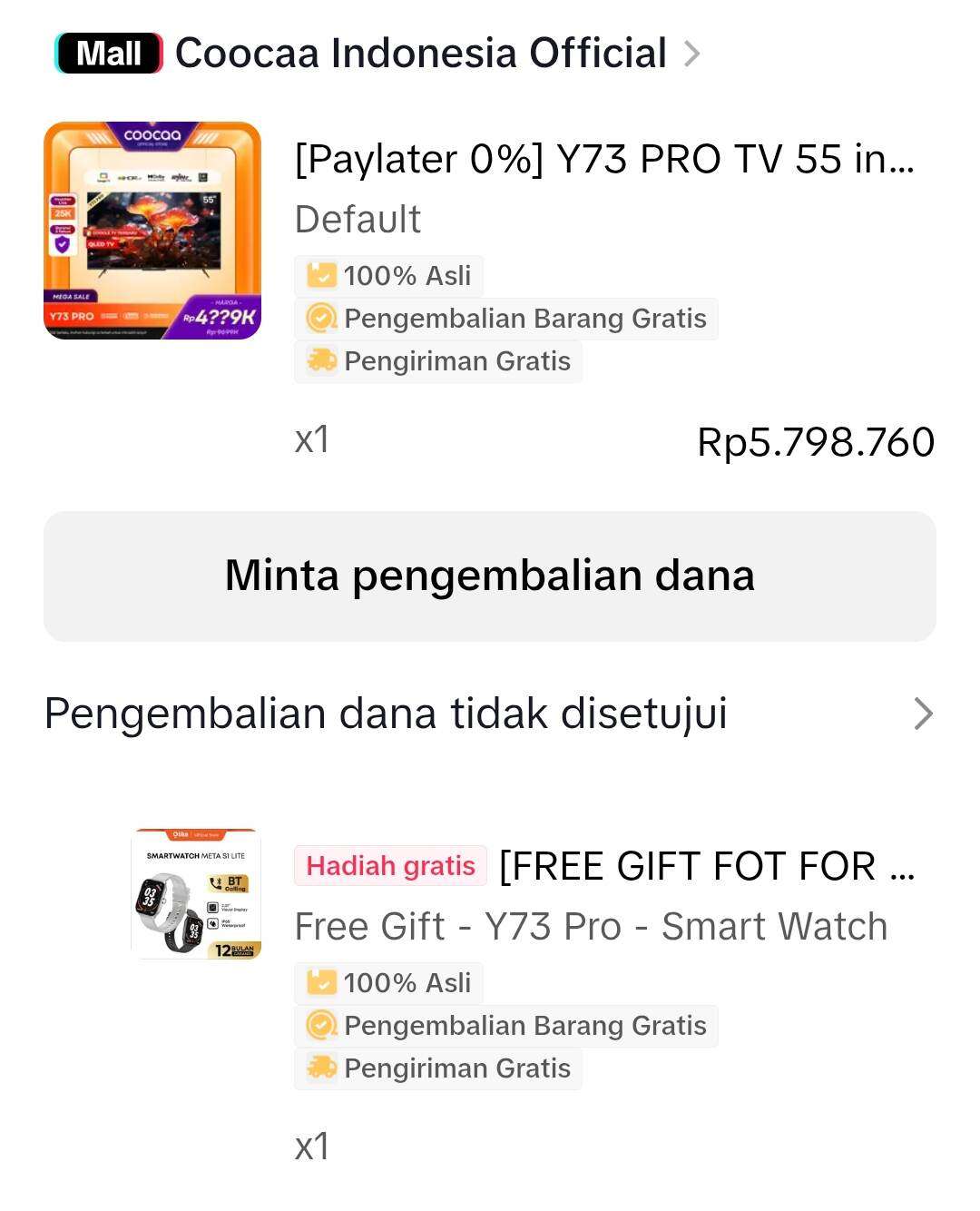 Pesan TV Coocaa 55 Inci di TikTok Shop Mall, yang Datang TV Panasonic dan Pengajuan Retur Ditolak!