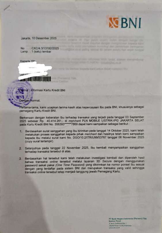 Diminta Pertanggungjawaban untuk Membayar Kartu Kredit yang Disalahgunakan oleh Pihak Tidak Bertanggung Jawab